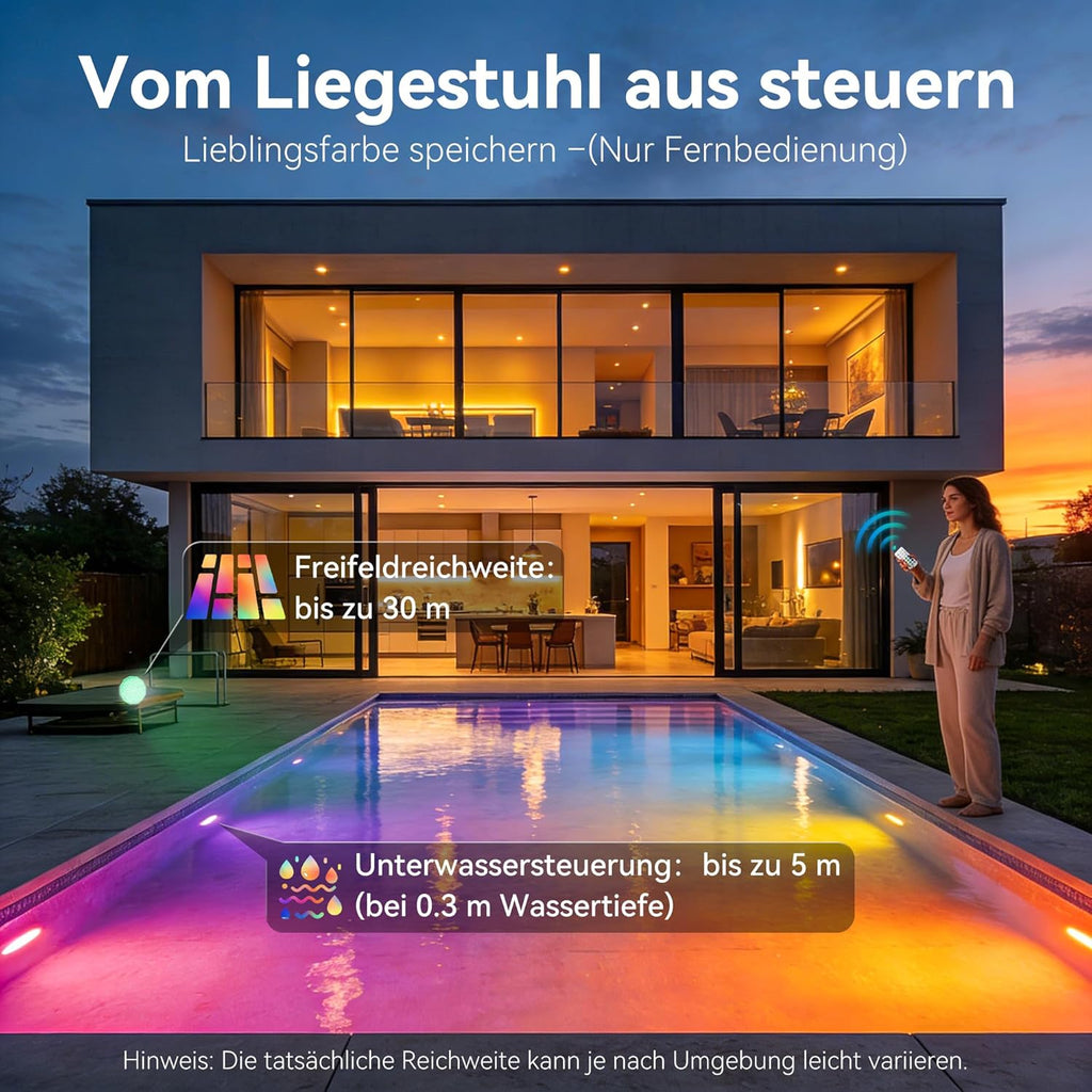 Ollny LED-Poolleuchten für Pool, Teich, Whirlpool, Springbrunnen, Aquarium (wiederaufladbar, 16 Farben, IP67 wasserdicht)