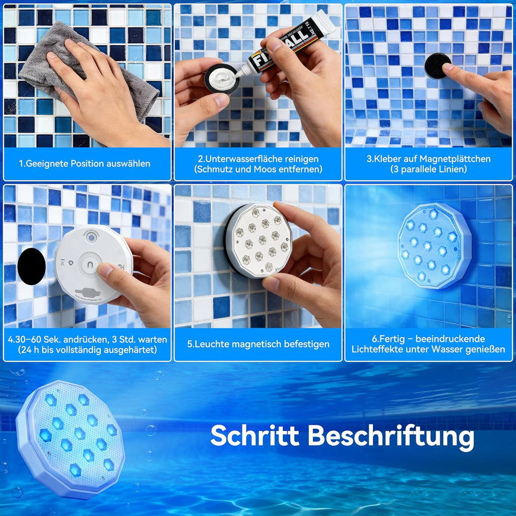 Ollny LED-Poolleuchten für Pool, Teich, Whirlpool, Springbrunnen, Aquarium (wiederaufladbar, 16 Farben, IP67 wasserdicht)