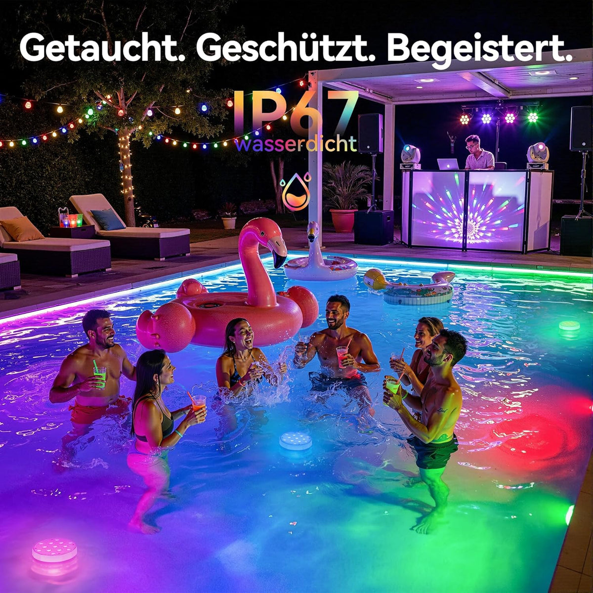 Ollny LED-Poolleuchten für Pool, Teich, Whirlpool, Springbrunnen, Aquarium (wiederaufladbar, 16 Farben, IP67 wasserdicht)