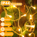 Ollny 200 LEDs 20m Lichterkette außen für Garten Balkon Hochzeit Party (Warmweiß, 8 Modi, IP44 wasserdicht)