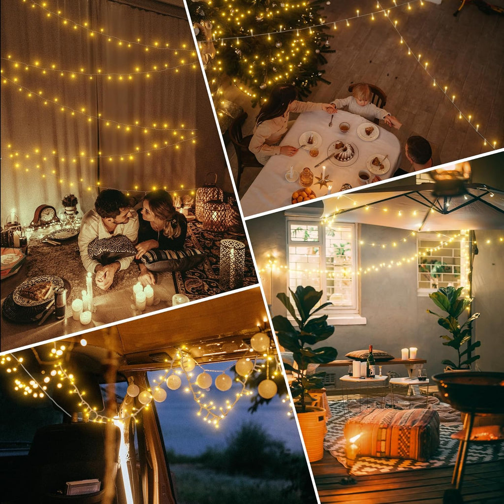 Ollny 200 LEDs 20m Lichterkette außen für Garten Balkon Hochzeit Party (Warmweiß, 8 Modi, IP44 wasserdicht)