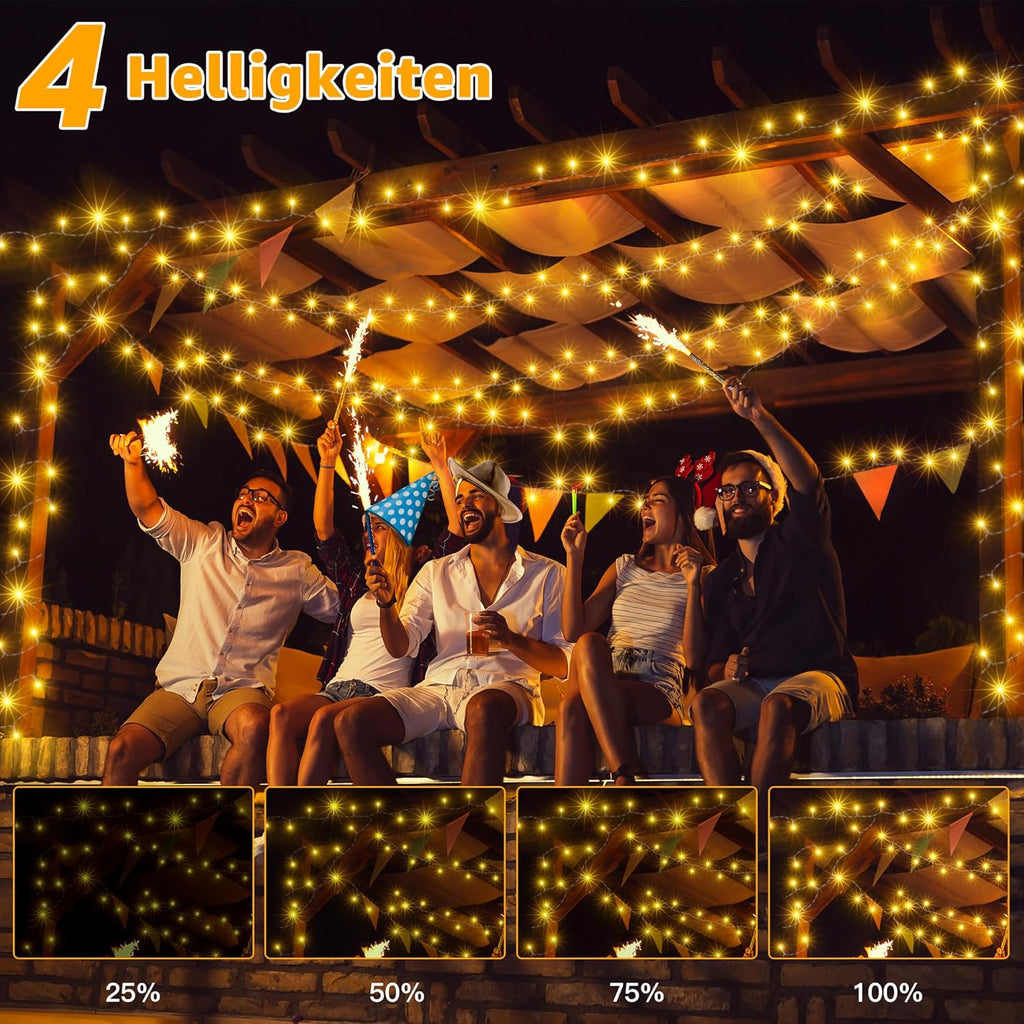 Ollny 600 LEDs 60m Lichterkette außen für Garten Balkon Hochzeit Party (Warmweiß, 8 Modi, IP44 wasserdicht)