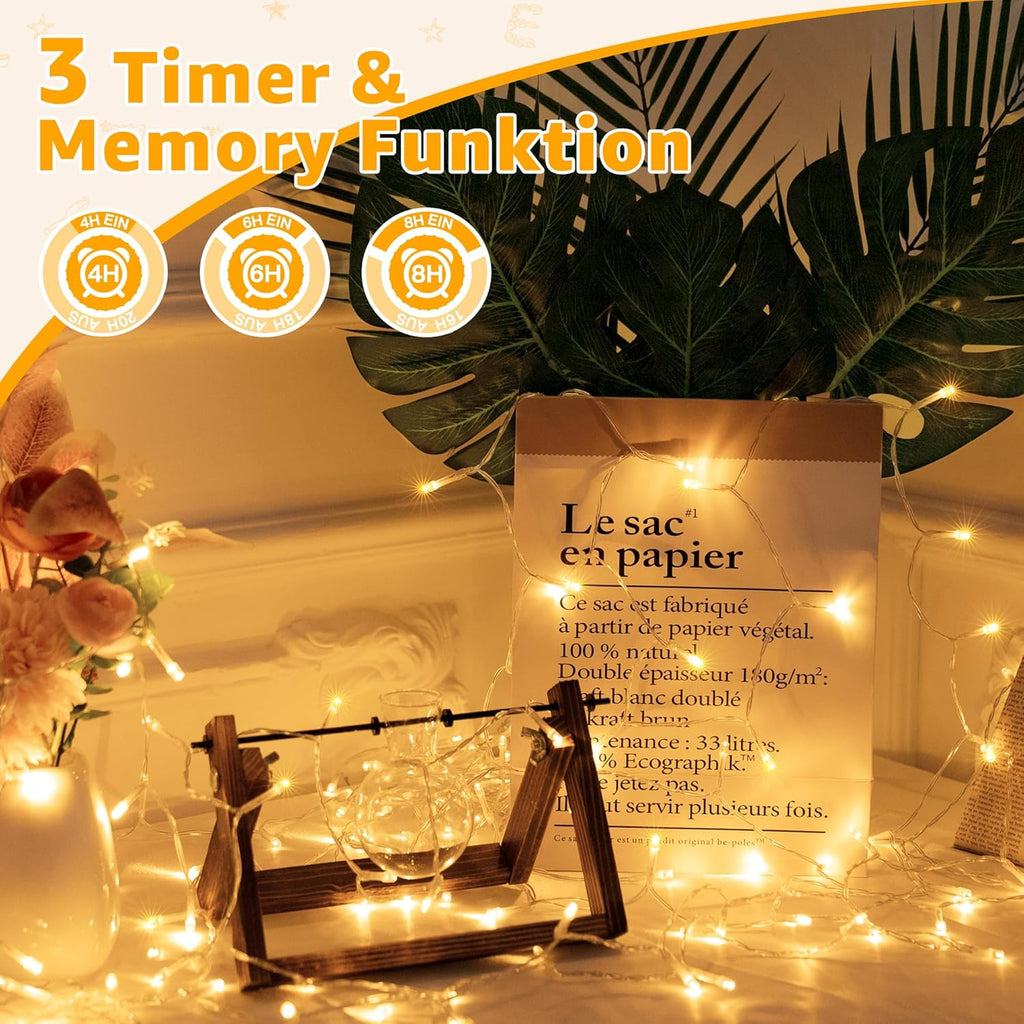 Ollny 600 LEDs 60m Lichterkette außen für Garten Balkon Hochzeit Party (Warmweiß, 8 Modi, IP44 wasserdicht)
