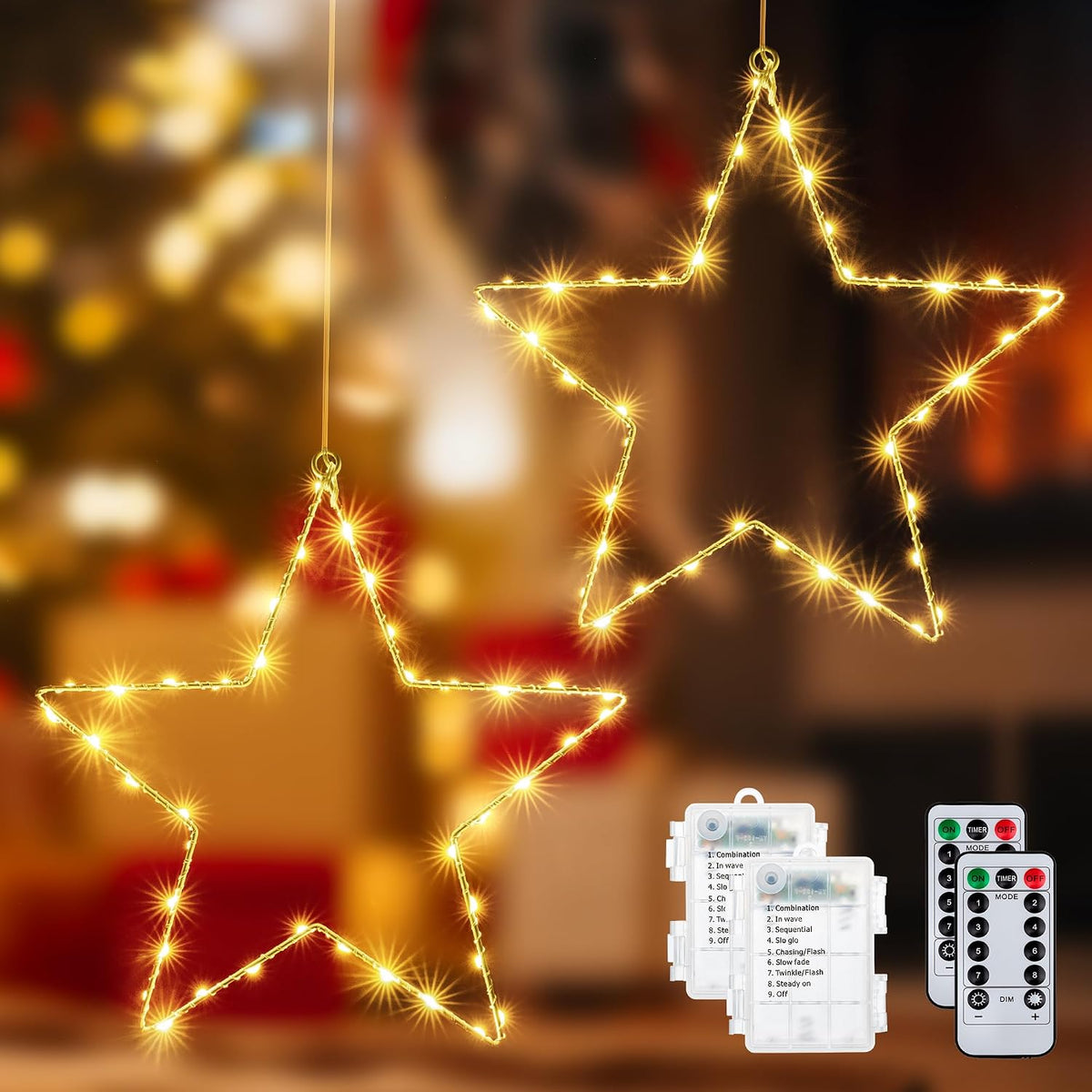 Ollny 80 LEDs Fensterdeko Stern Weihnachtsbeleuchtung (Timer, 8 Modi, IP44 Wasserdichte)