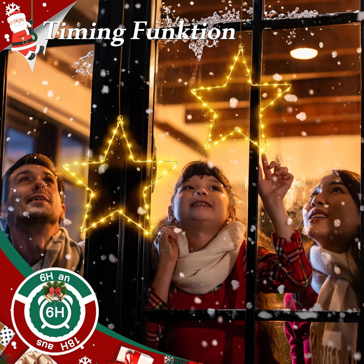 Ollny 80 LEDs Fensterdeko Stern Weihnachtsbeleuchtung (Timer, 8 Modi, IP44 Wasserdichte)