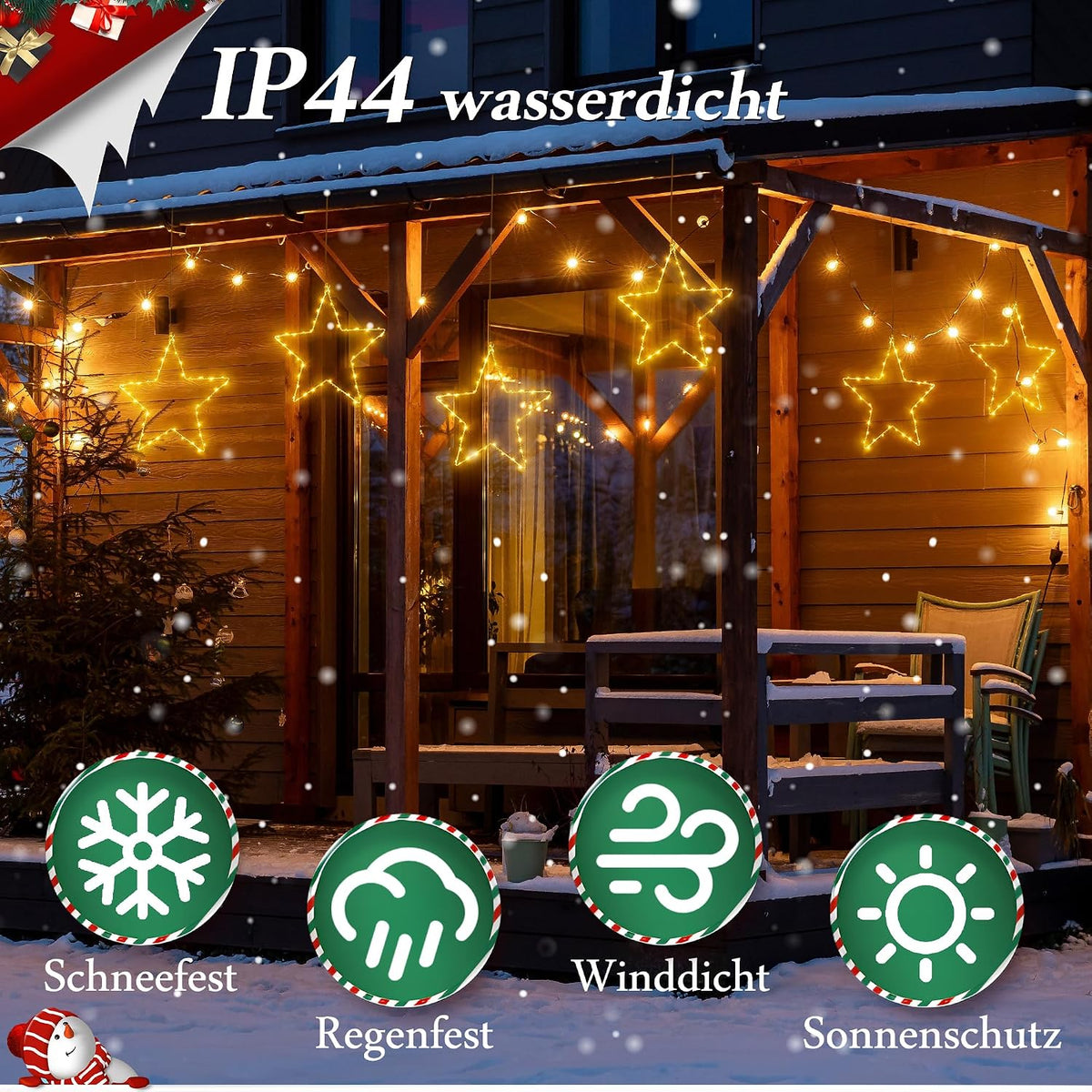 Ollny 80 LEDs Fensterdeko Stern Weihnachtsbeleuchtung (Timer, 8 Modi, IP44 Wasserdichte)