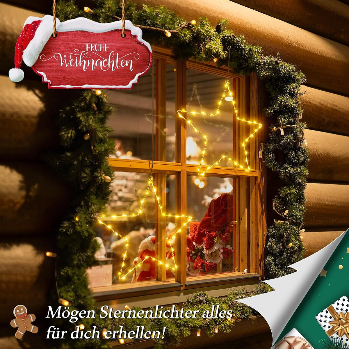 Ollny 80 LEDs Fensterdeko Stern Weihnachtsbeleuchtung (Timer, 8 Modi, IP44 Wasserdichte)