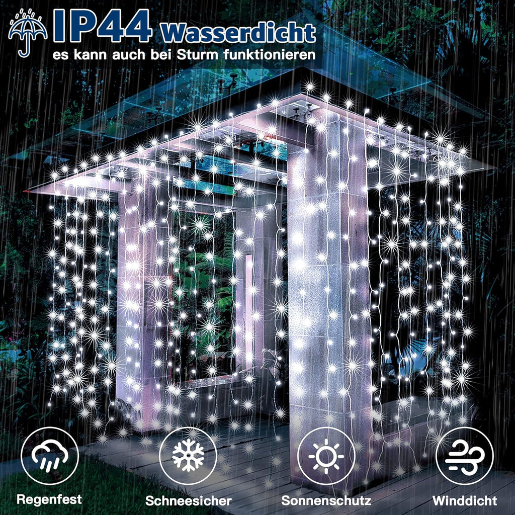 Ollny 300 LEDs 3m*3m USB und Fernbedienung Weihnachtslichterkette (Kaltweiß, 8 Modi, IP44 wasserdicht)