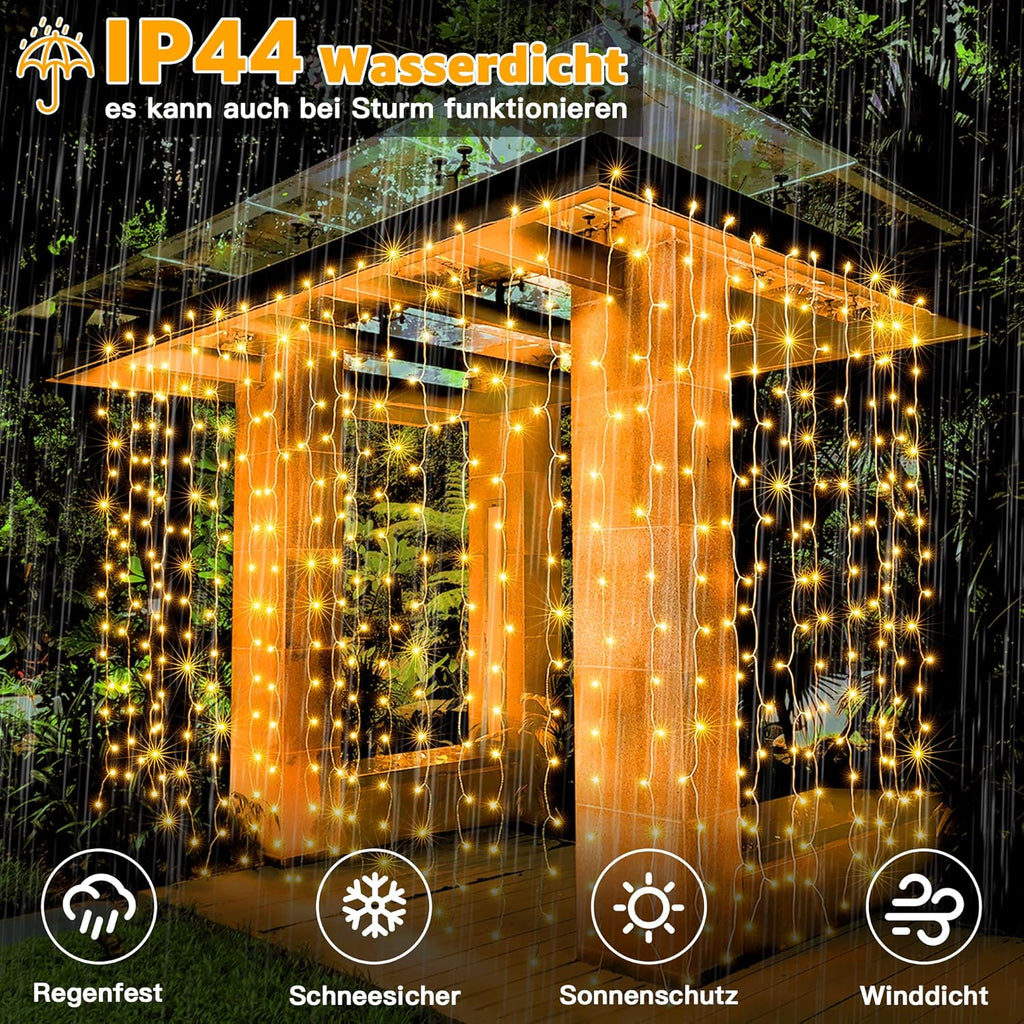 Ollny 300 LEDs 3m*3m USB und Fernbedienung Weihnachtslichterkette (Warmweiß, 8 Modi, IP44 wasserdicht)