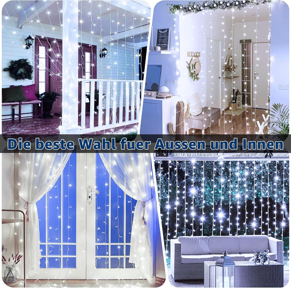 Ollny 300 LEDs 3m*3m USB und Fernbedienung Weihnachtslichterkette (Kaltweiß, 8 Modi, IP44 wasserdicht)