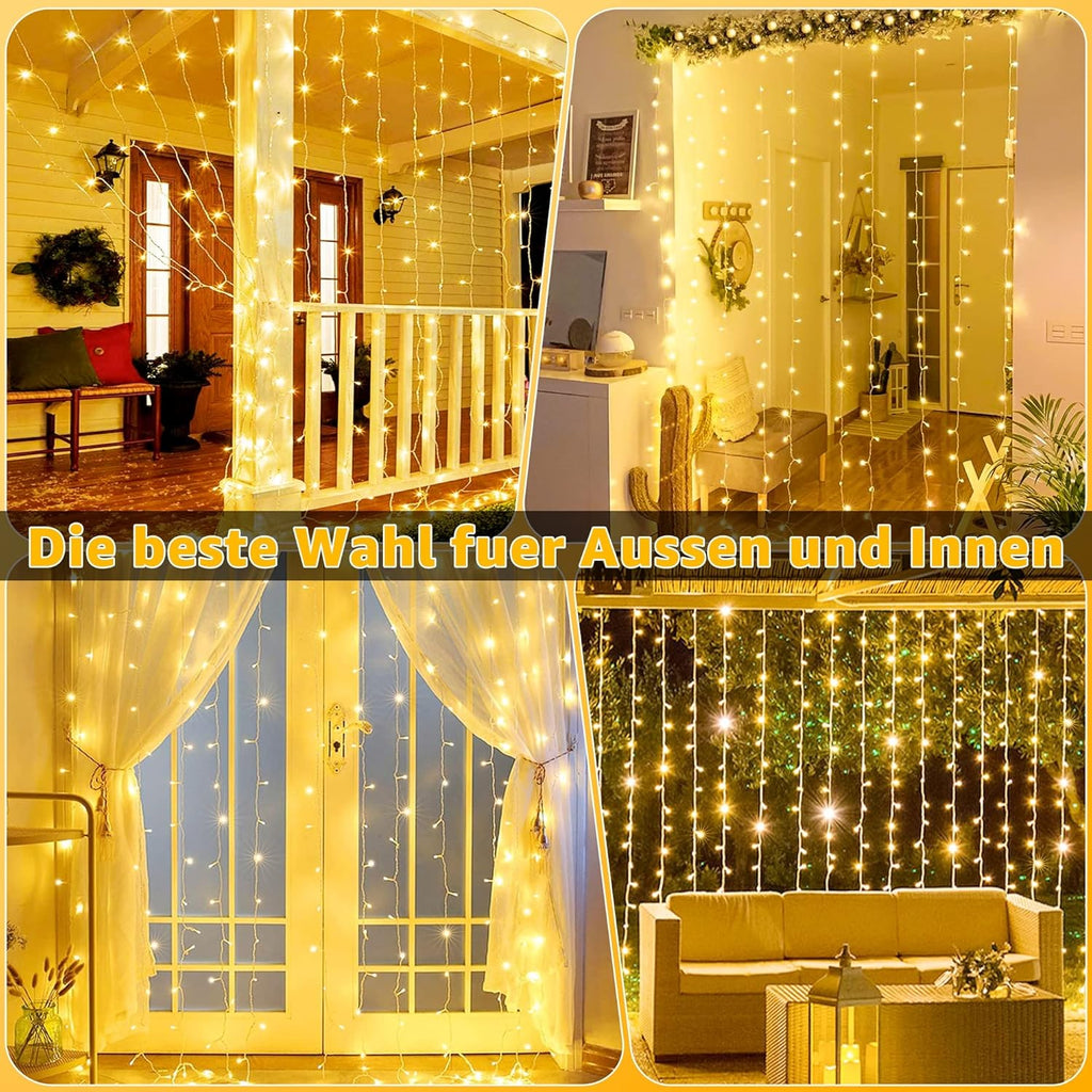 Ollny 300 LEDs 3m*3m USB und Fernbedienung Weihnachtslichterkette (Warmweiß, 8 Modi, IP44 wasserdicht)