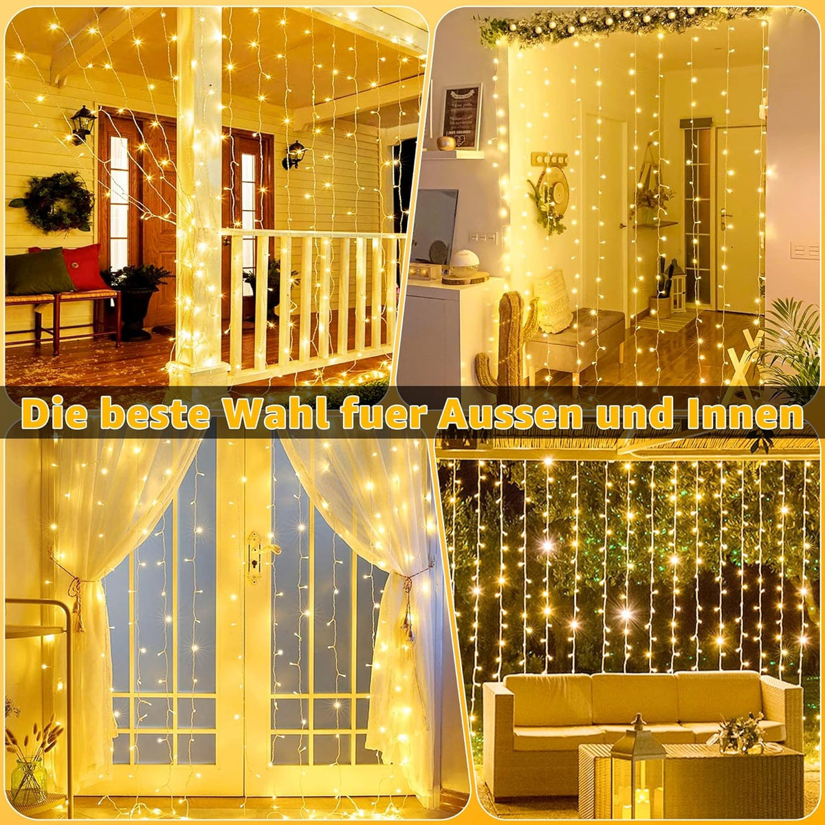 Ollny 300 LEDs 3m*3m USB und Fernbedienung Weihnachtslichterkette (Warmweiß, 8 Modi, IP44 wasserdicht)